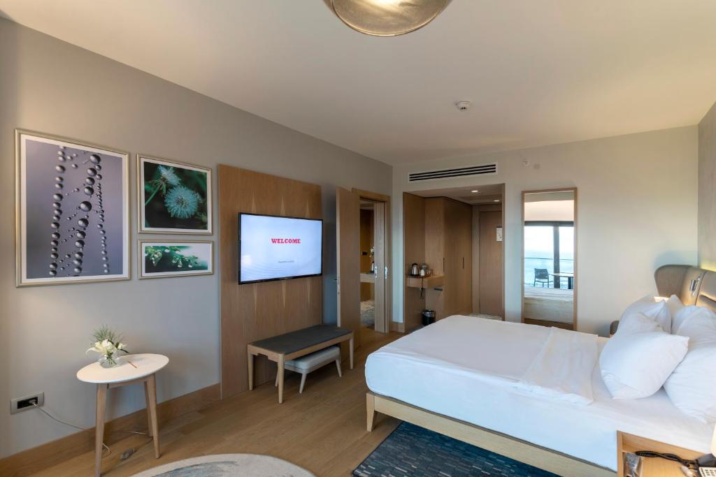family room with balcony