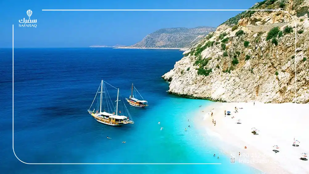 beaches of Antalya in Turkiye with boats sailing