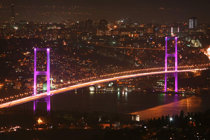 the Bosphorus Bridge at night